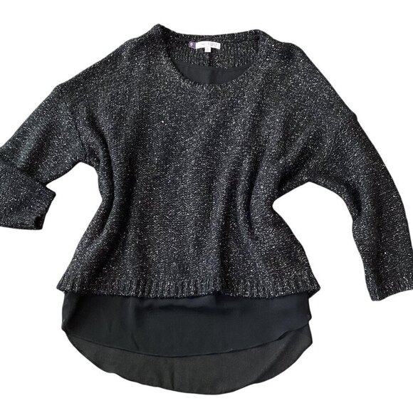 JLO/Jennifer Lopez Black Silver Sequin Shimmer Sweater Chiffon Tank Lined L 301N - Picture 2 of 8